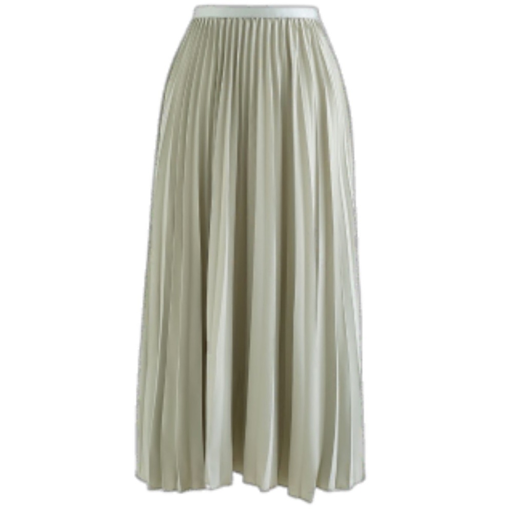 Elegant Cream green Pleated Skirt